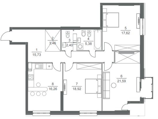 3-кімнатна 101.4 м² в ЖК Greenville Park від 49 550 грн/м², Київ