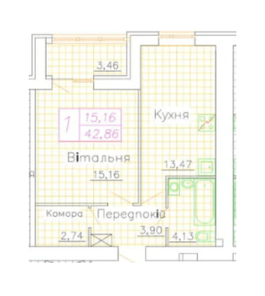 1-комнатная 42.86 м² в ЖК Центральный от 19 500 грн/м², г. Васильков