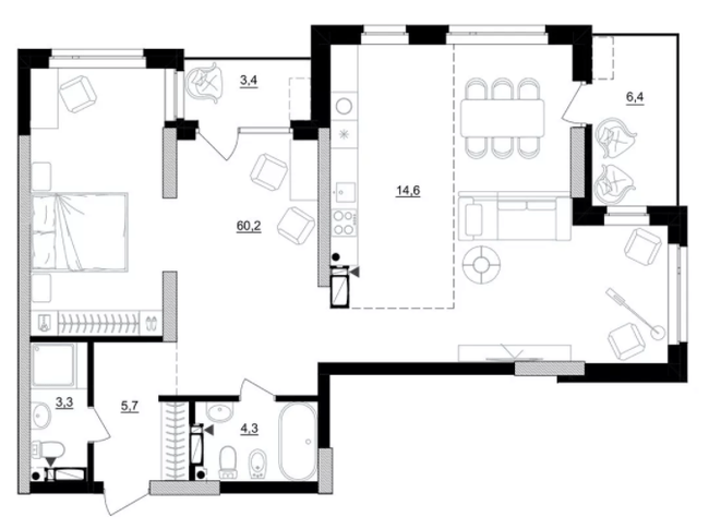 1-комнатная 93 м² в ЖК Kub29 от 40 400 грн/м², Киев