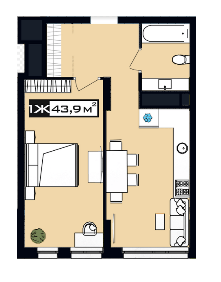 1-комнатная 43.9 м² в ЖК PEYOT от 28 350 грн/м², Днепр