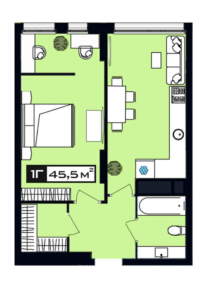 1-комнатная 45.5 м² в ЖК PEYOT от 28 350 грн/м², Днепр