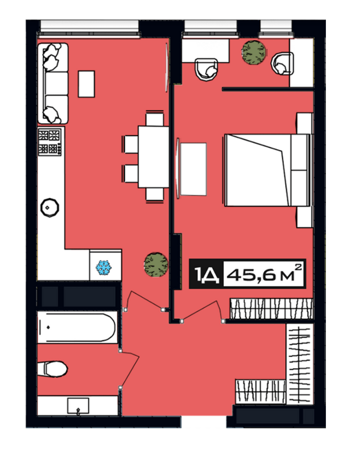 1-кімнатна 45.6 м² в ЖК PEYOT від 28 350 грн/м², Дніпро