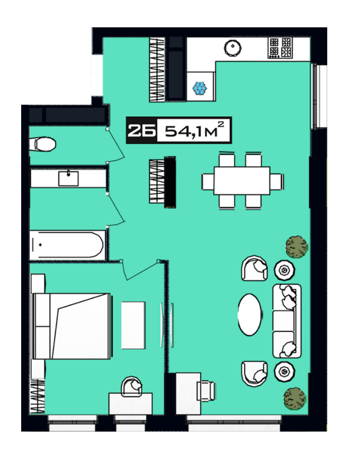 2-комнатная 54.1 м² в ЖК PEYOT от 28 350 грн/м², Днепр