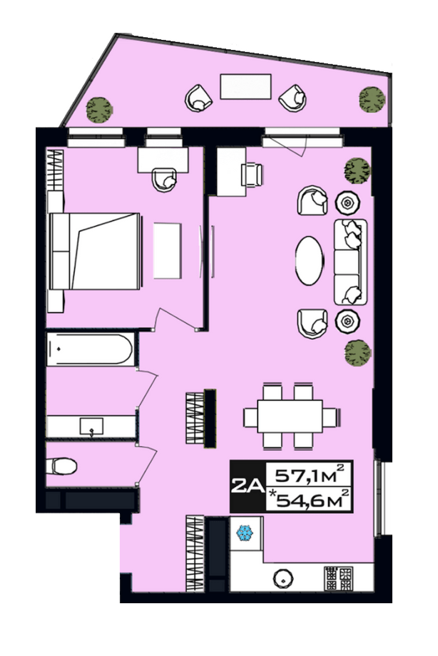 2-кімнатна 57.1 м² в ЖК PEYOT від 28 350 грн/м², Дніпро