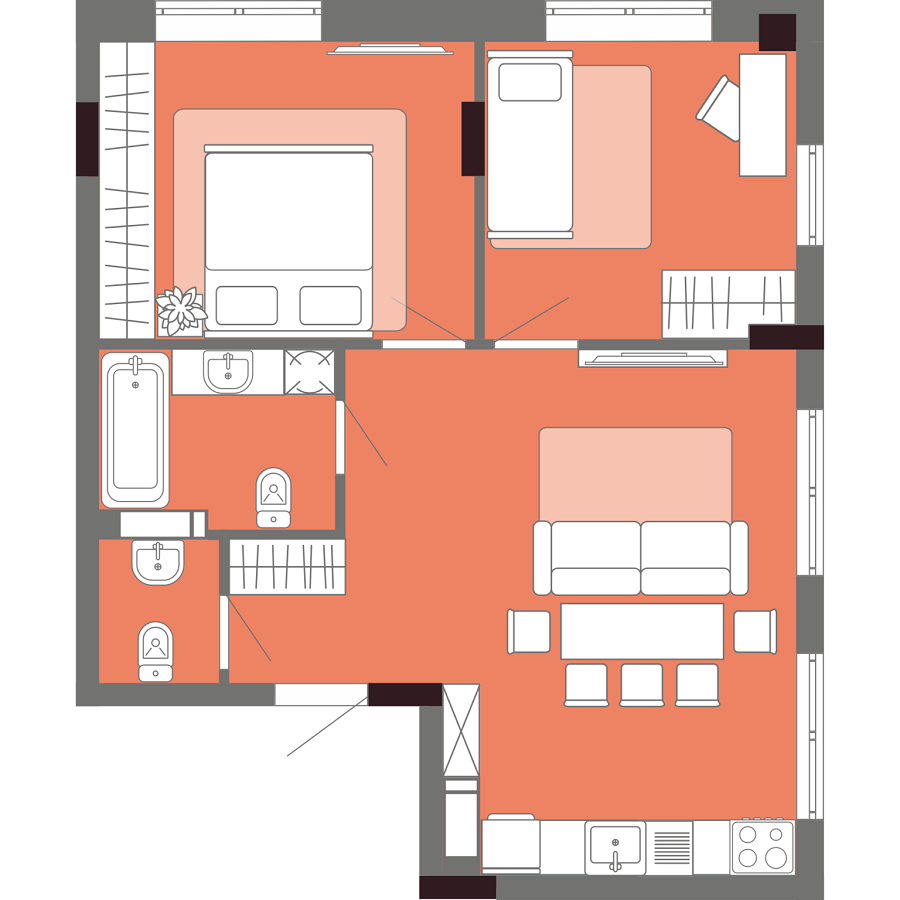 2-комнатная 59 м² в ЖК Акварель 10 от 19 000 грн/м², Одесса