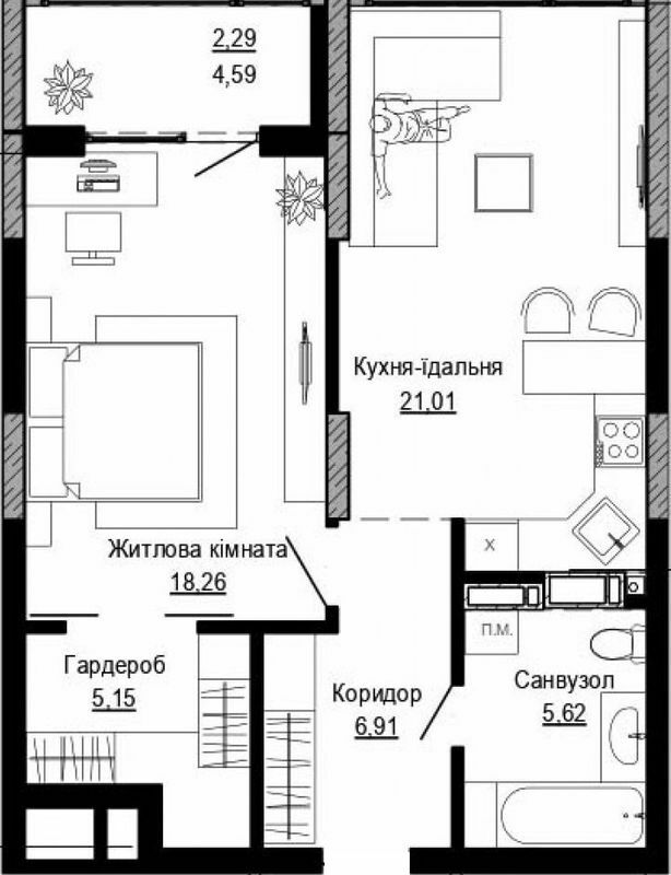 1-кімнатна 59.24 м² в ЖК PUSHA HOUSE від 48 100 грн/м², Київ