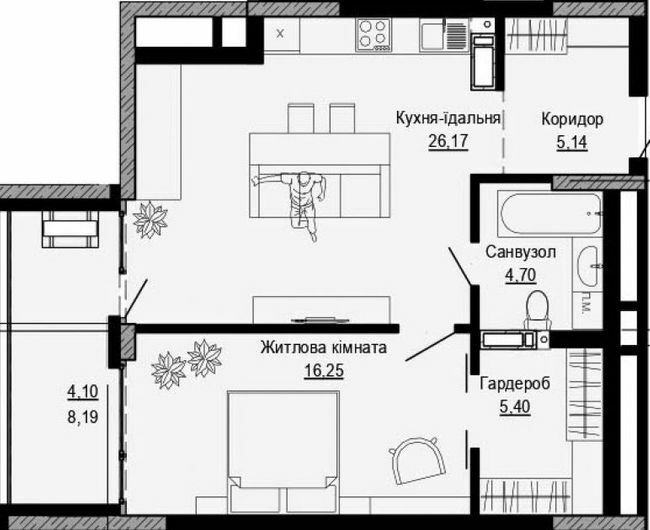 1-кімнатна 61.76 м² в ЖК PUSHA HOUSE від 48 100 грн/м², Київ