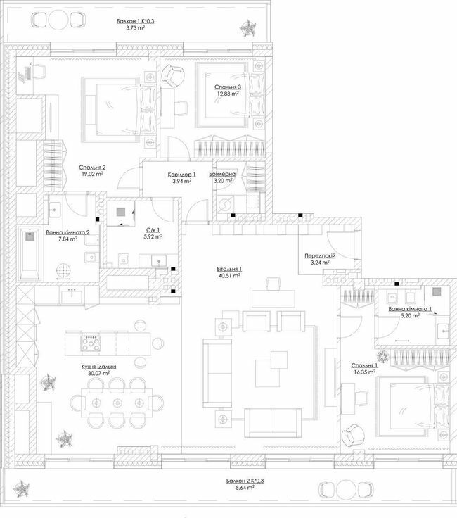 3-комнатная 180.59 м² в ЖК SAGA City Space от 109 350 грн/м², Киев