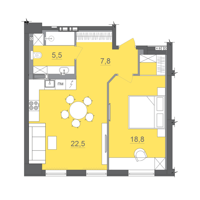 1-кімнатна 57.4 м² в БФК CITE від 34 000 грн/м², Дніпро