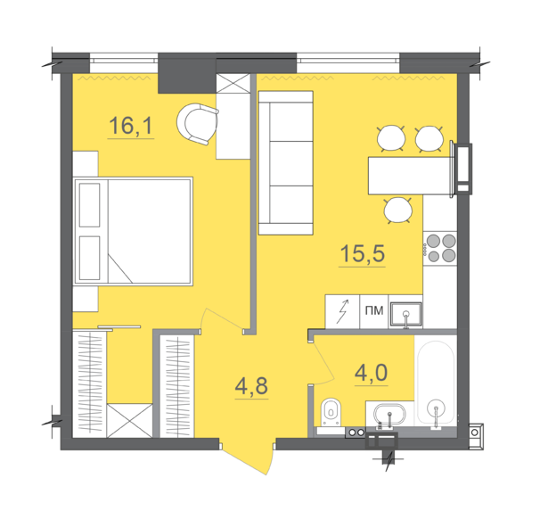 1-кімнатна 42.1 м² в БФК CITE від 34 000 грн/м², Дніпро