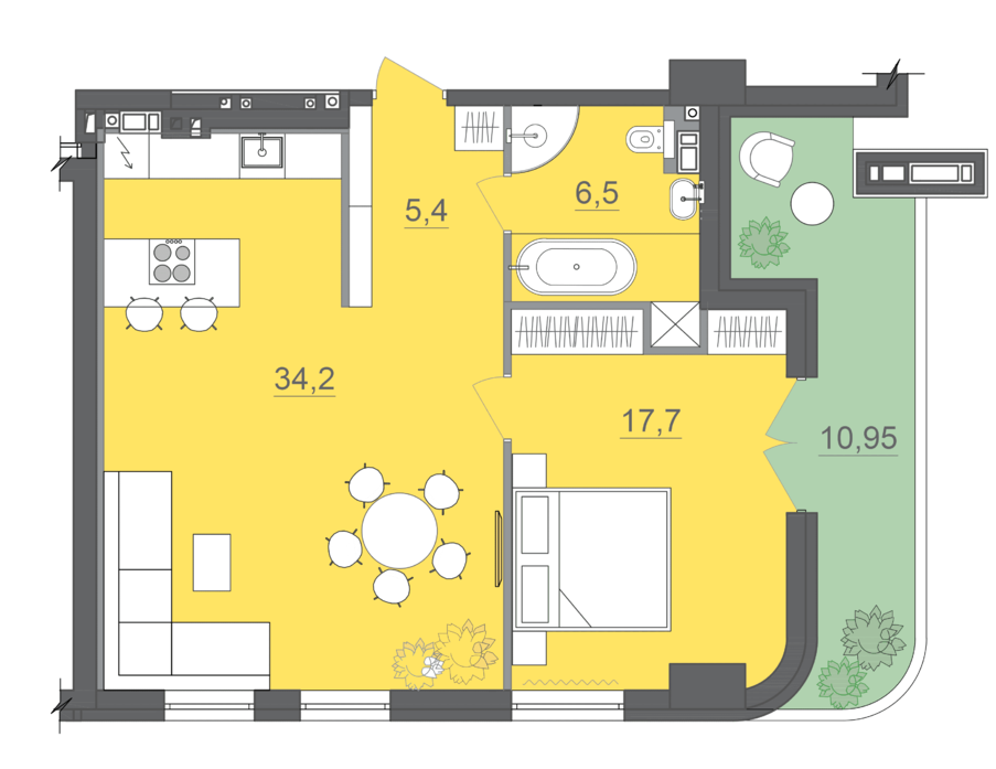 1-комнатная 65.9 м² в МФК CITE от 34 000 грн/м², Днепр