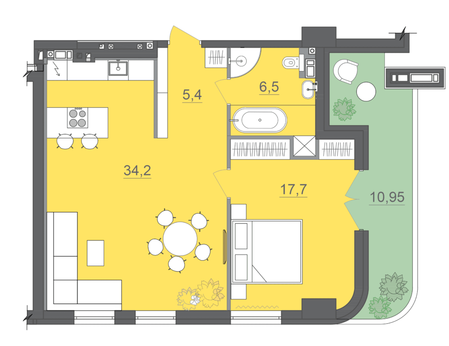 1-кімнатна 65.9 м² в БФК CITE від 34 000 грн/м², Дніпро