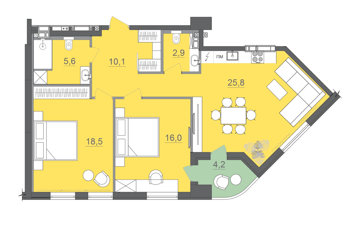 2-комнатная 86.1 м² в МФК CITE от 34 000 грн/м², Днепр