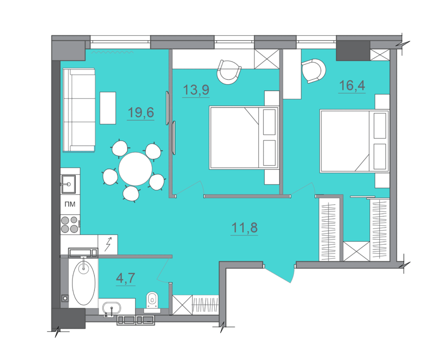 2-комнатная 69.39 м² в МФК CITE от 34 000 грн/м², Днепр