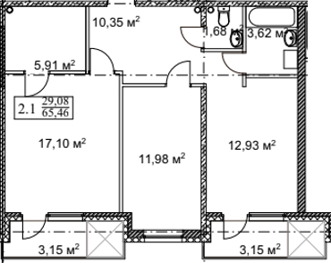 2-комнатная 65.46 м² в ЖК Грюнвальд от 27 700 грн/м², Киев