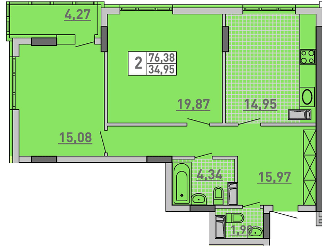 2-кімнатна 76.38 м² в ЖК Паркове місто від 40 650 грн/м², Київ