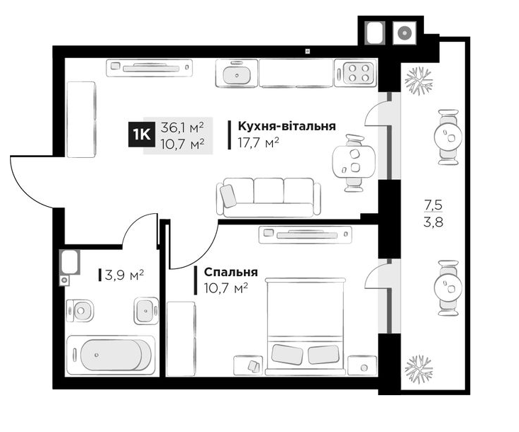 1-кімнатна 36.1 м² в ЖК SILENT PARK від 26 900 грн/м², Львів