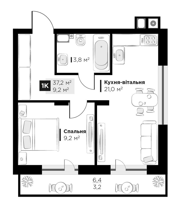 1-кімнатна 37.2 м² в ЖК SILENT PARK від 26 900 грн/м², Львів