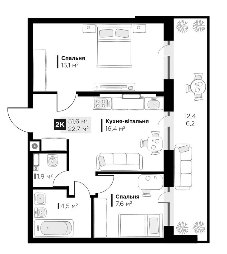 2-комнатная 51.6 м² в ЖК SILENT PARK от 26 800 грн/м², Львов