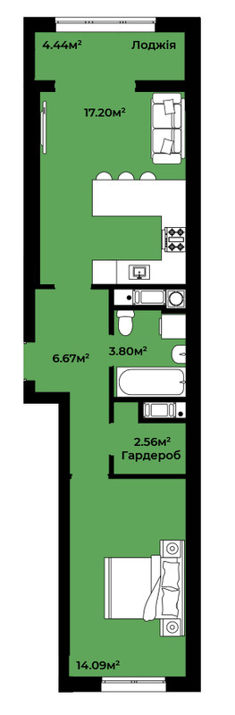 1-комнатная 48.76 м² в ЖК CONTINENT STYLE от 21 500 грн/м², с. Сокольники