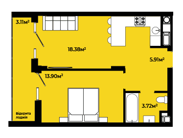 1-кімнатна 45.02 м² в ЖК CONTINENT STYLE від 21 500 грн/м², с. Сокільники