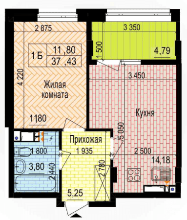 1-кімнатна 37.43 м² в ЖК Аквамарин від 28 500 грн/м², Харків