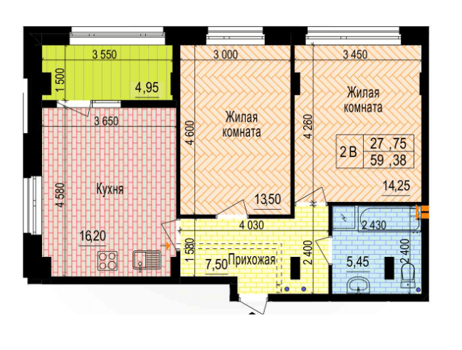 2-кімнатна 59.38 м² в ЖК Аквамарин від 27 500 грн/м², Харків