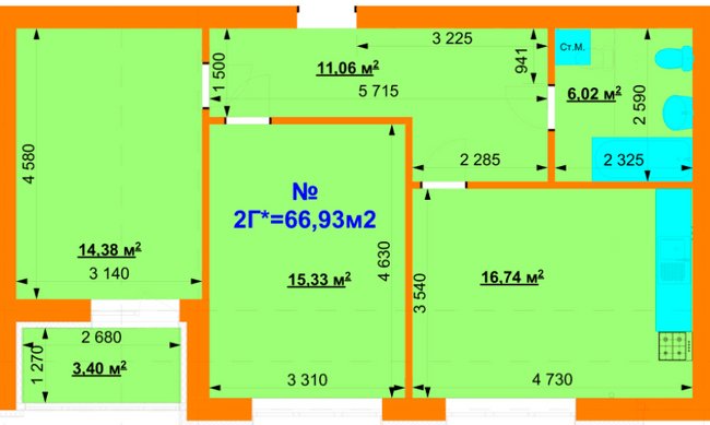 2-кімнатна 66.93 м² в ЖК Grand Comfort від 15 000 грн/м², с. Михайлівка-Рубежівка