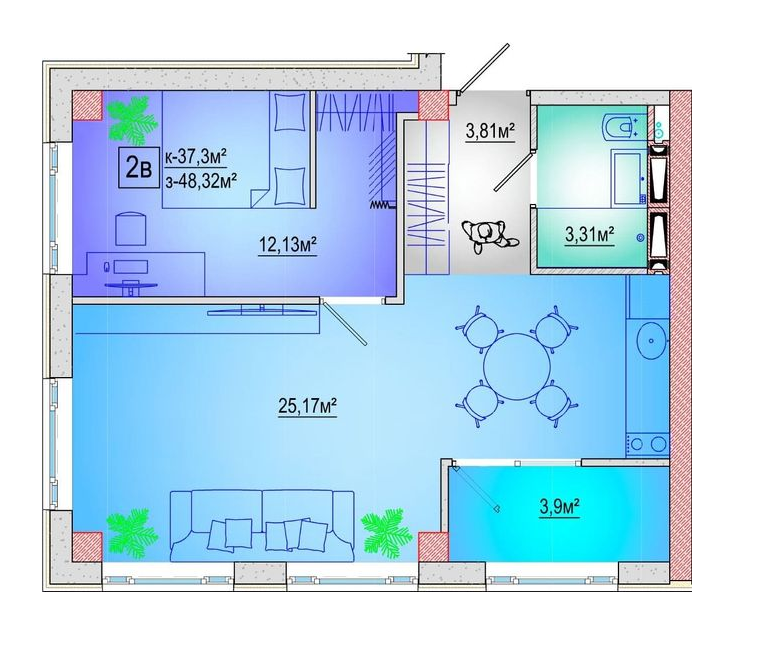 1-кімнатна 48.32 м² в ЖК Центр від 49 550 грн/м², Харків