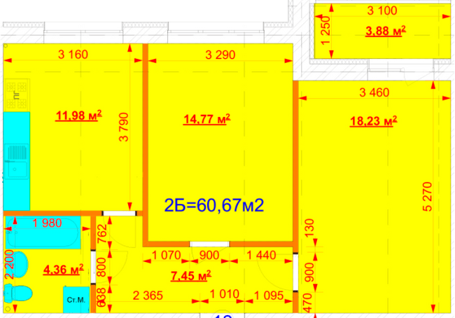 2-комнатная 60.67 м² в ЖК Grand Comfort от 15 000 грн/м², с. Михайловка-Рубежовка