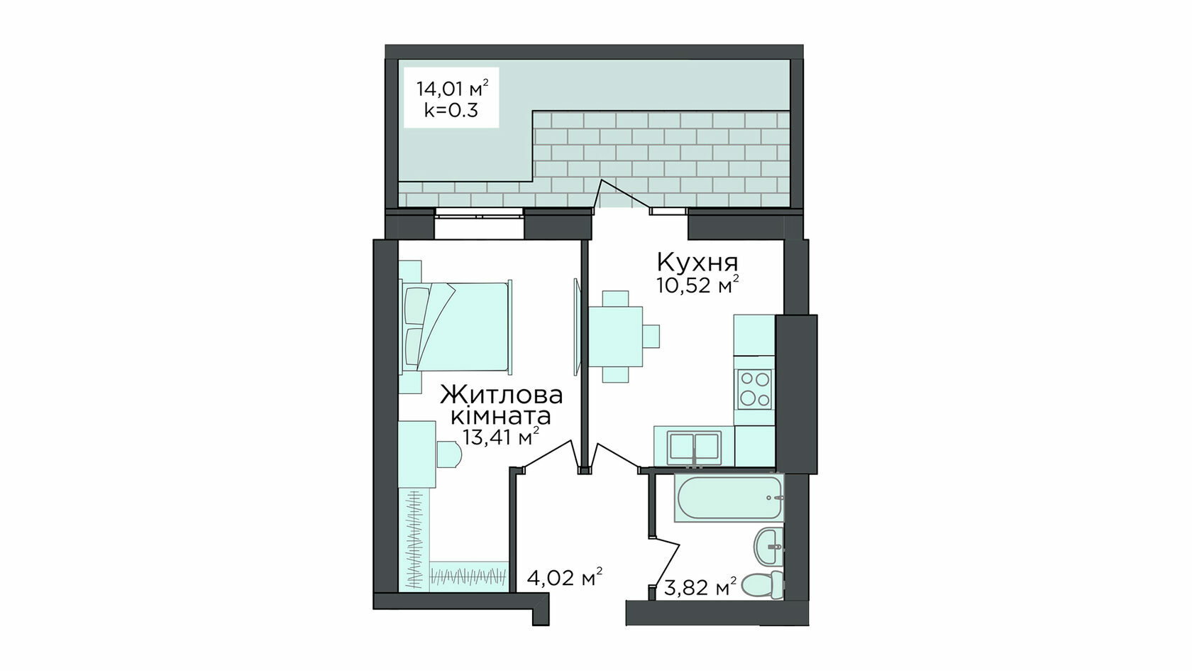 1-комнатная 36.36 м² в Клубная резиденция O`Club от 29 624 грн/м², с. Крюковщина