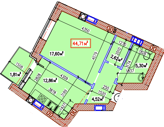1-комнатная 44.71 м² в ЖК Уютный квартал от 30 900 грн/м², с. Софиевская Борщаговка