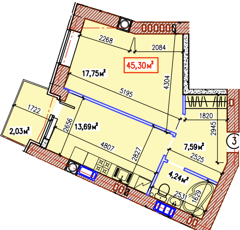 1-кімнатна 45.3 м² в ЖК Затишний квартал від 30 900 грн/м², с. Софіївська Борщагівка