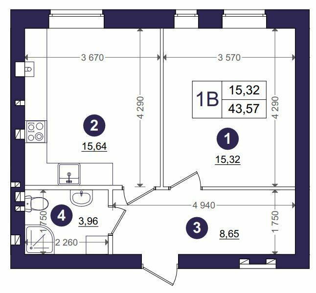 1-комнатная 43.57 м² в ЖК Эмоция от 25 000 грн/м², с. Хотов