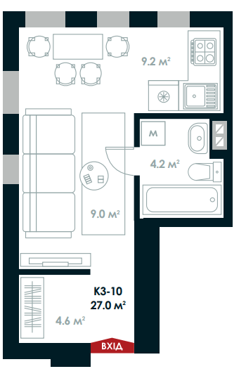 1-комнатная 27 м² в ЖК Atria City.Teremky от 22 000 грн/м², пгт Чабаны