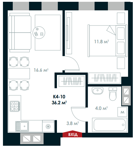 1-комнатная 36.2 м² в ЖК Atria City.Teremky от 24 300 грн/м², пгт Чабаны