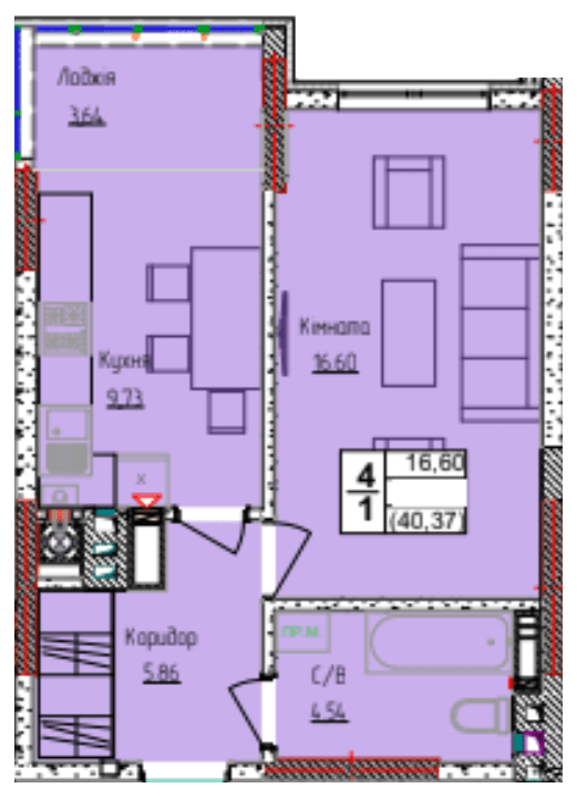 1-комнатная 40.37 м² в ЖК Пионерский квартал 2 от 26 600 грн/м², пгт Чабаны