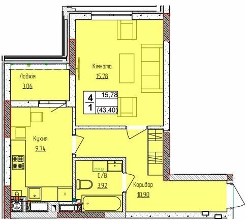1-комнатная 43.4 м² в ЖК Пионерский квартал 2 от 26 600 грн/м², пгт Чабаны