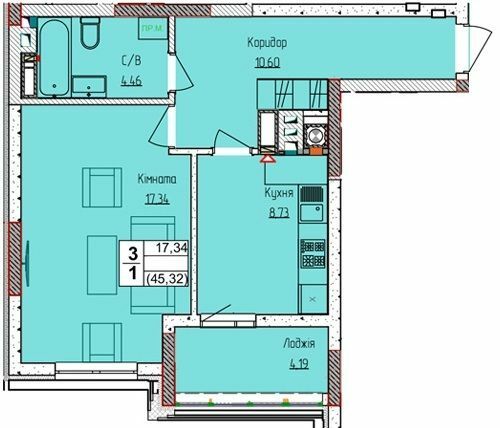 1-комнатная 45.32 м² в ЖК Пионерский квартал 2 от 26 600 грн/м², пгт Чабаны