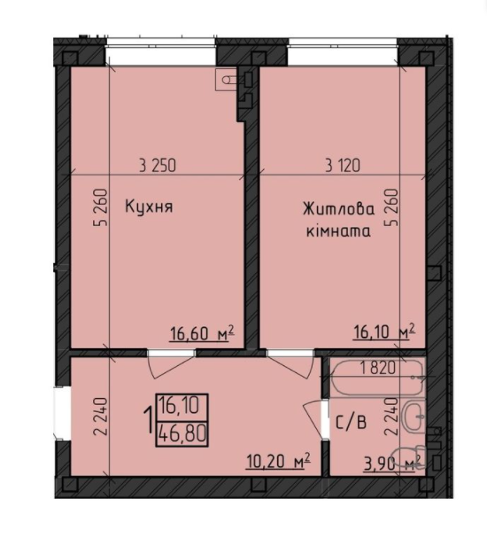 1-кімнатна 46.8 м² в ЖК Парковий Дім від 22 300 грн/м², Чернівці