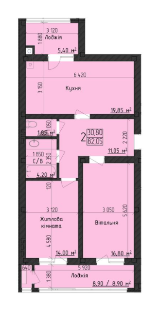 2-комнатная 82.05 м² в ЖК Парковый Дом от 22 300 грн/м², Черновцы
