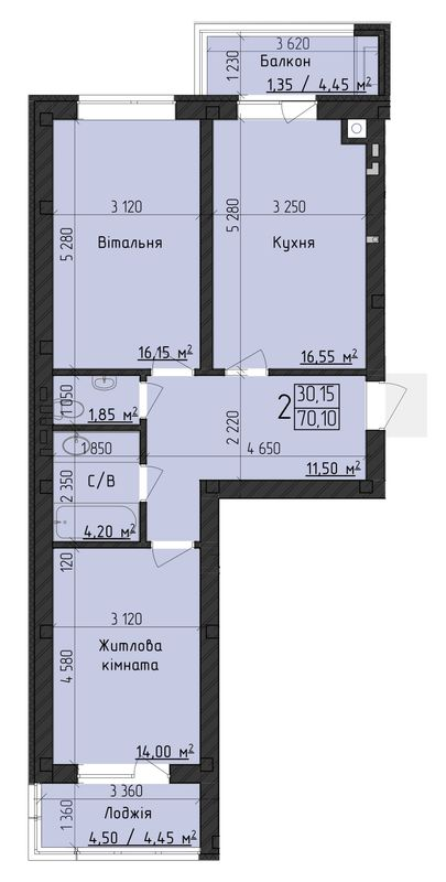 2-кімнатна 70.1 м² в ЖК Парковий Дім від 22 300 грн/м², Чернівці