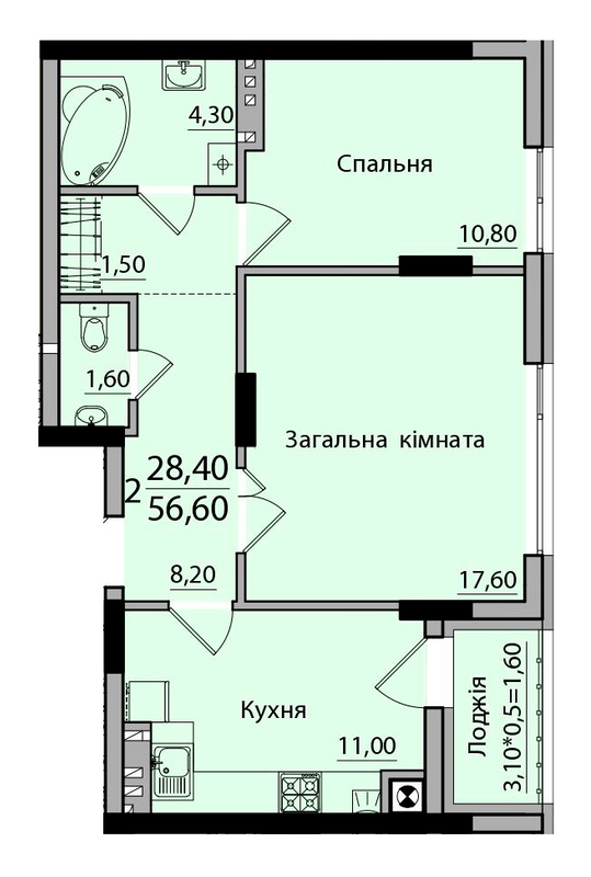2-комнатная 56.6 м² в ЖК Панорама от 18 200 грн/м², Черновцы