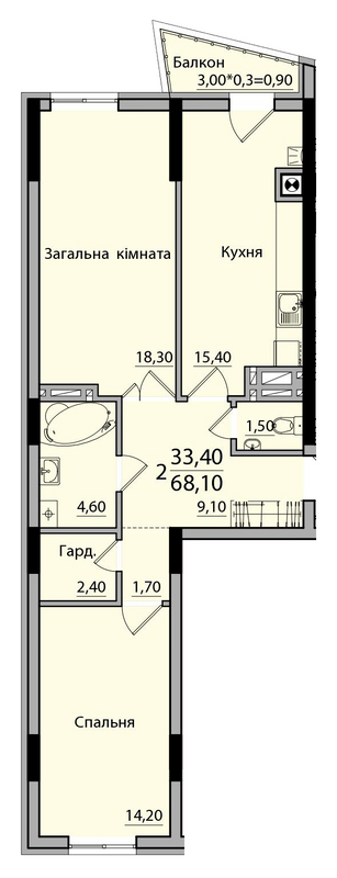 2-кімнатна 68.1 м² в ЖК Панорама від 18 200 грн/м², Чернівці