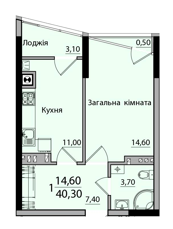 1-кімнатна 40.3 м² в ЖК Панорама від 18 200 грн/м², Чернівці
