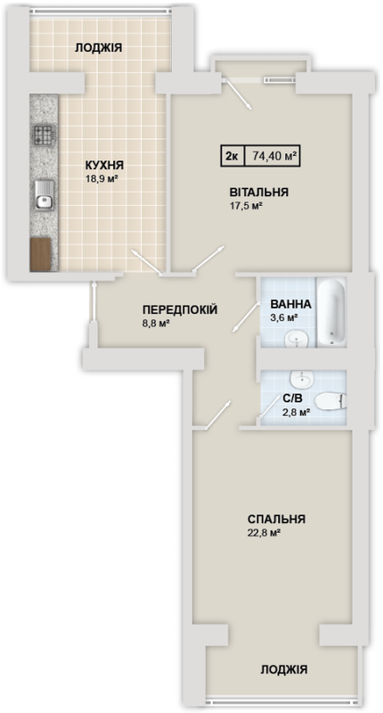 2-комнатная 74.4 м² в ЖК Містечко Козацьке от 13 800 грн/м², Ивано-Франковск