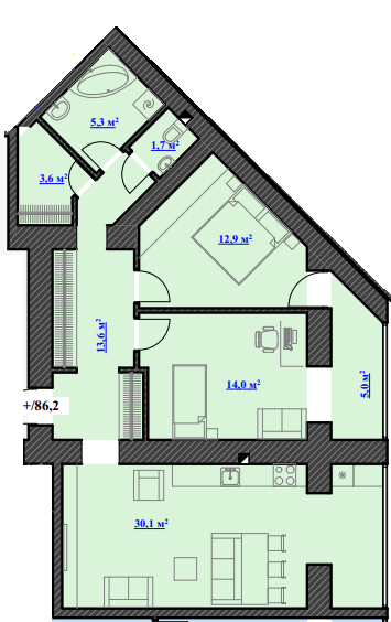 3-комнатная 86.2 м² в ЖК Ювілейний от 11 200 грн/м², Ивано-Франковск