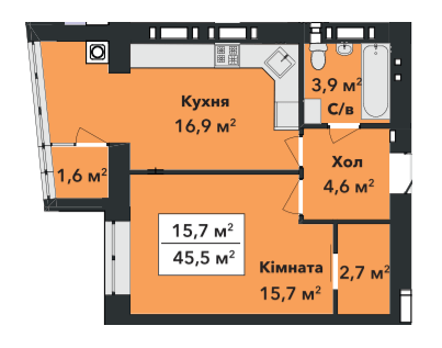 1-комнатная 45.5 м² в ЖК Перлина Проскурова-3 от 17 400 грн/м², Хмельницкий