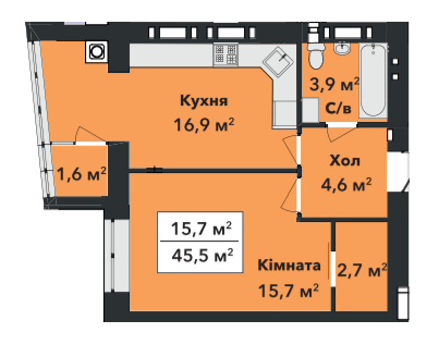 1-кімнатна 45.5 м² в ЖК Перлина Проскурова-3 від 17 400 грн/м², Хмельницький