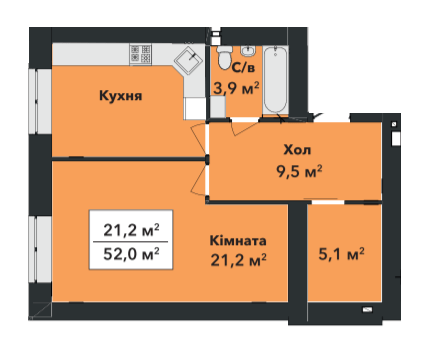 1-кімнатна 52 м² в ЖК Перлина Проскурова-3 від 17 400 грн/м², Хмельницький